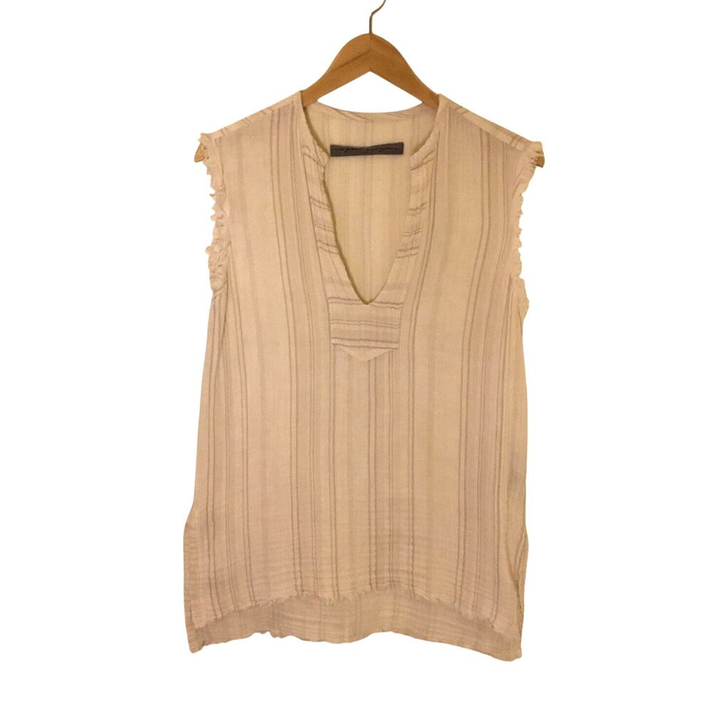 Raquel Allegra White gray striped V-neck Cotton Sleeveless Tunic Top